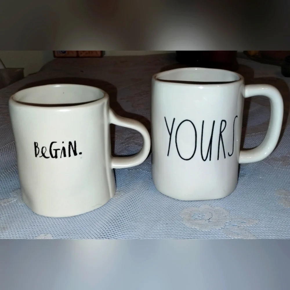 Rae Dunn 'begin' and 'yours' mugs